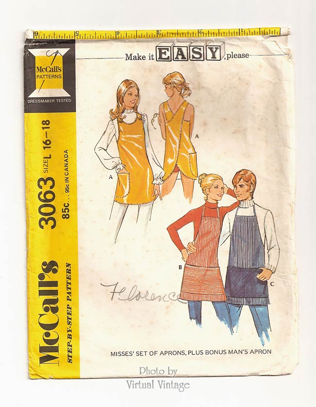 Easy Vinyl Apron Pattern, McCalls 3063, Mens & Womens Aprons, Large or One Size