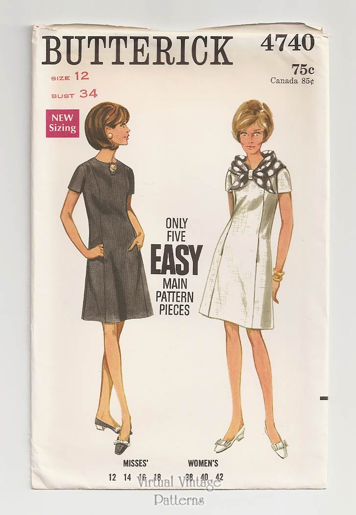 Easy Sewing Princess Seam A Line Dress Pattern, Butterick 4740, Bust 34, Uncut