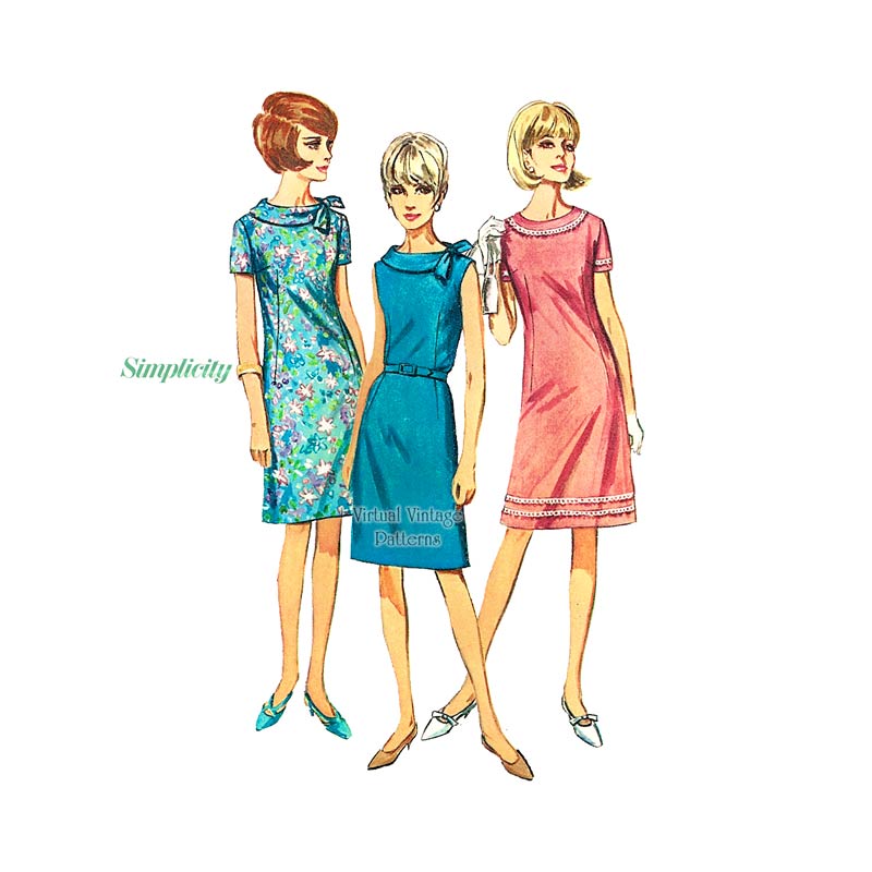 60s One Piece Dress Pattern, Simplicity 6509, A-Line Dresses, Bust 34, Uncut