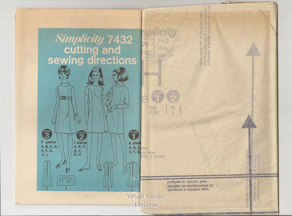 60s Empire Waist A Line Dress Pattern, Simplicity 7432, Bust 32 1/2 or 36, Uncut