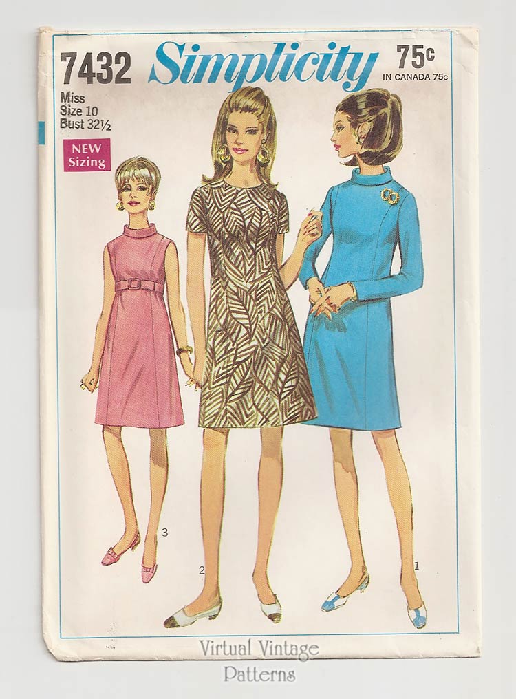 60s Empire Waist A Line Dress Pattern, Simplicity 7432, Bust 32 1/2 or 36, Uncut