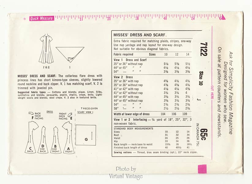 60s Flare Dress Pattern with Scarf, Simplicity 7122, Mod Dress Sewing Pattern, Uncut