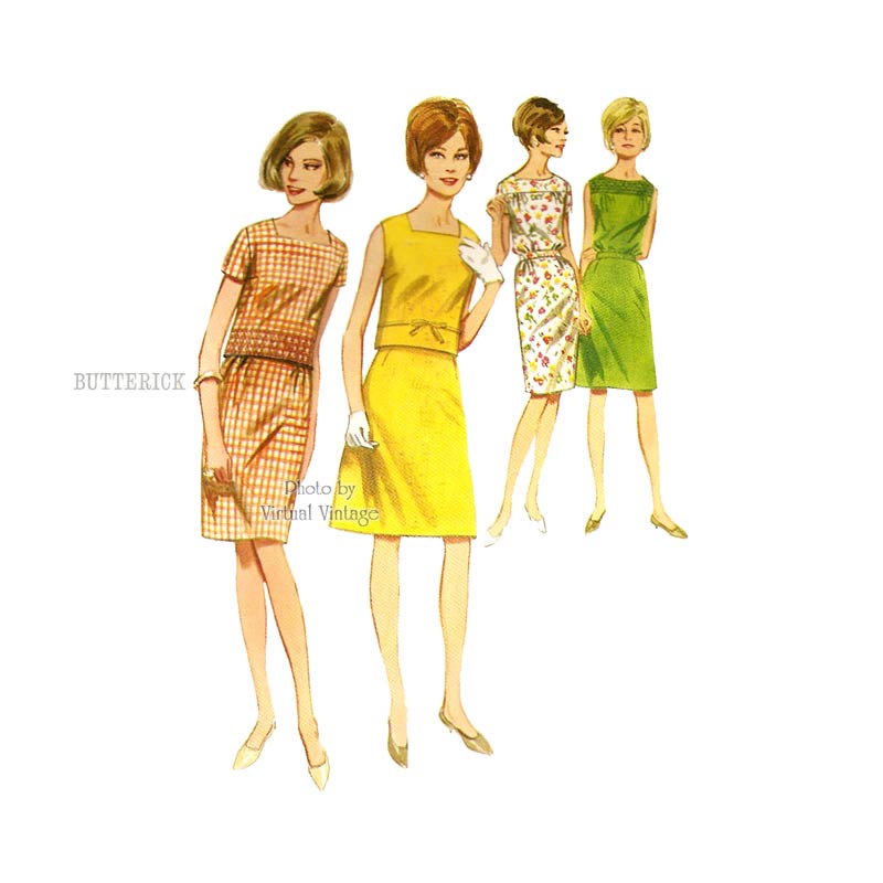 60s Two Piece Dress Pattern, Butterick 4052, Sleeveless Blouse & Skirt, Bust 34, Uncut