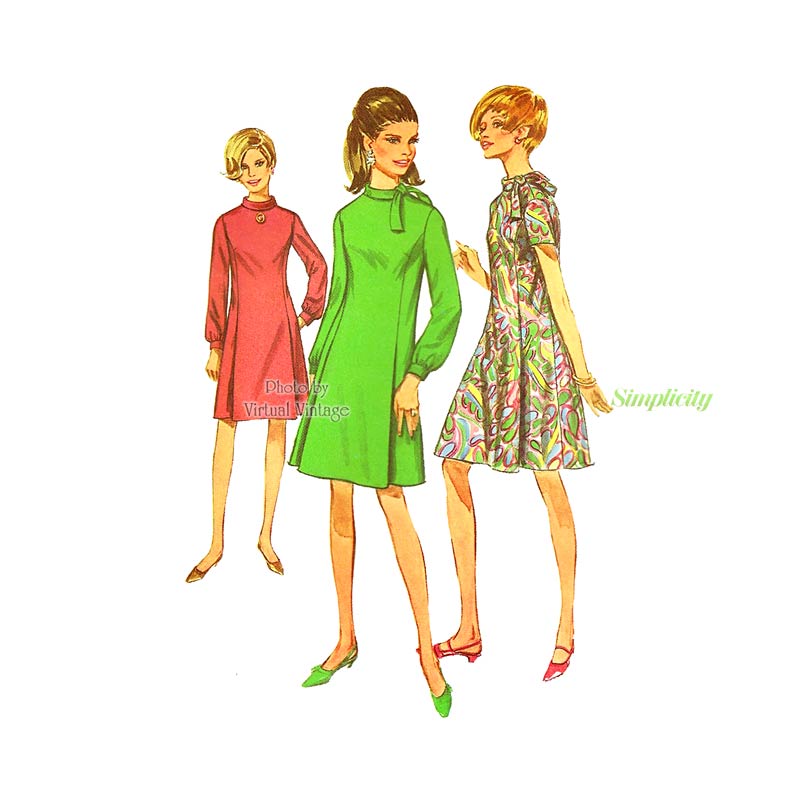 60s Pleated A-Line Dress Pattern, Simplicity 7342, Vintage Sewing Patterns, Bust 36 Uncut