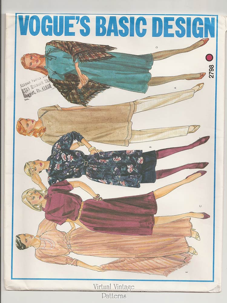 1980s Dress Patterns, Vogue Basic Design 2798, Tunic, Skirt, Dress & Shawl, Bust 36, Uncut