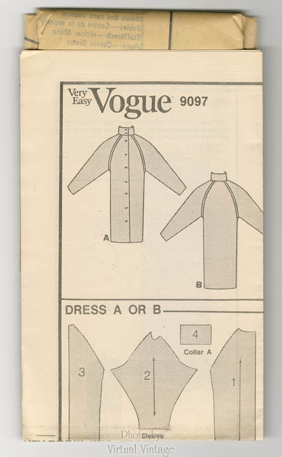80s Sack Dress Pattern Very Easy Vogue 9097, Vintage Sewing Patterns, Sizes 8 10 12 Uncut