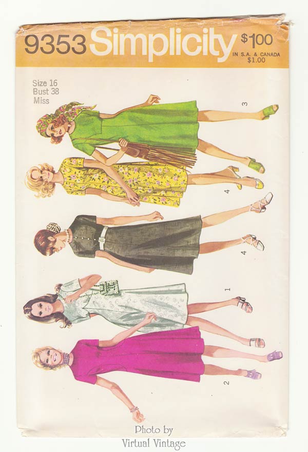 1970s Fit & Flare Dress Pattern, Simplicity 9353, Vintage Sewing Pattern, Bust 38, Uncut