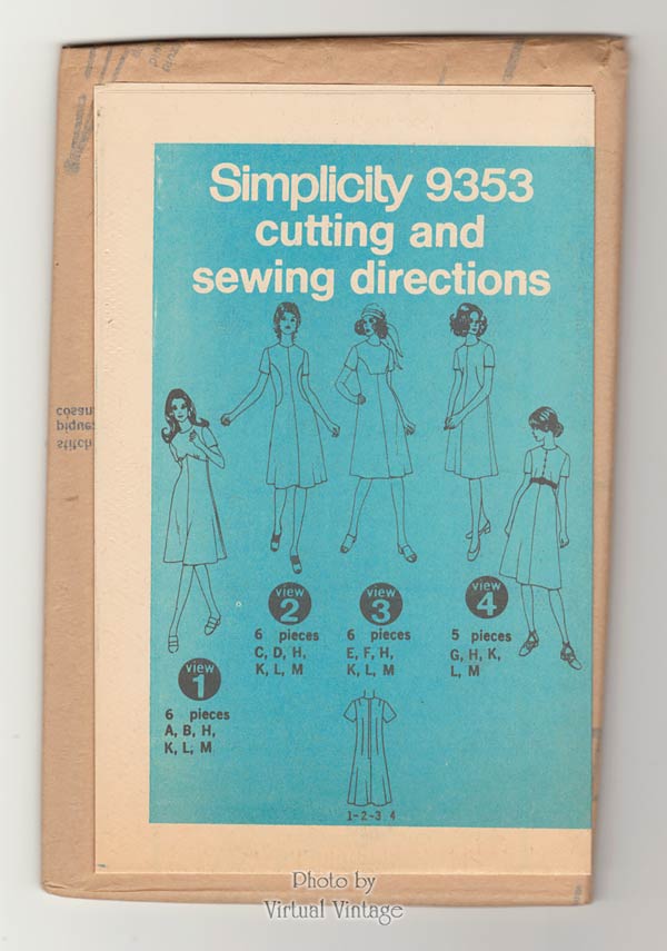 1970s Fit & Flare Dress Pattern, Simplicity 9353, Vintage Sewing Pattern, Bust 38, Uncut