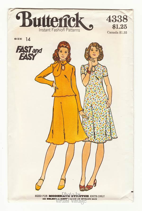 Stretch Knit Dress Pattern Butterick 4338, Easy Sewing Top & Skirt, Dress, Scarf, Bust 36