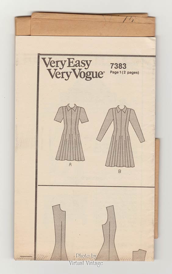 Drop Waist Dress Pattern Very Easy Vogue 7383, Fit & Flare Dress, Uncut