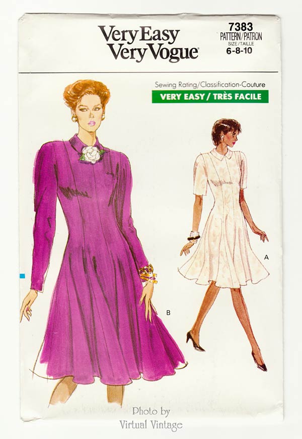 Drop Waist Dress Pattern Very Easy Vogue 7383, Fit & Flare Dress, Uncut
