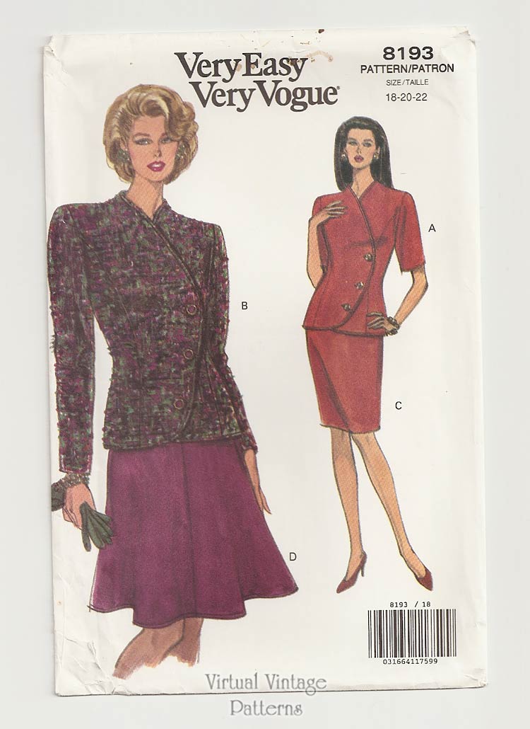 Plus Size Top & Skirt Pattern, Very Easy Vogue 8193, Bust 40 42 44, Uncut