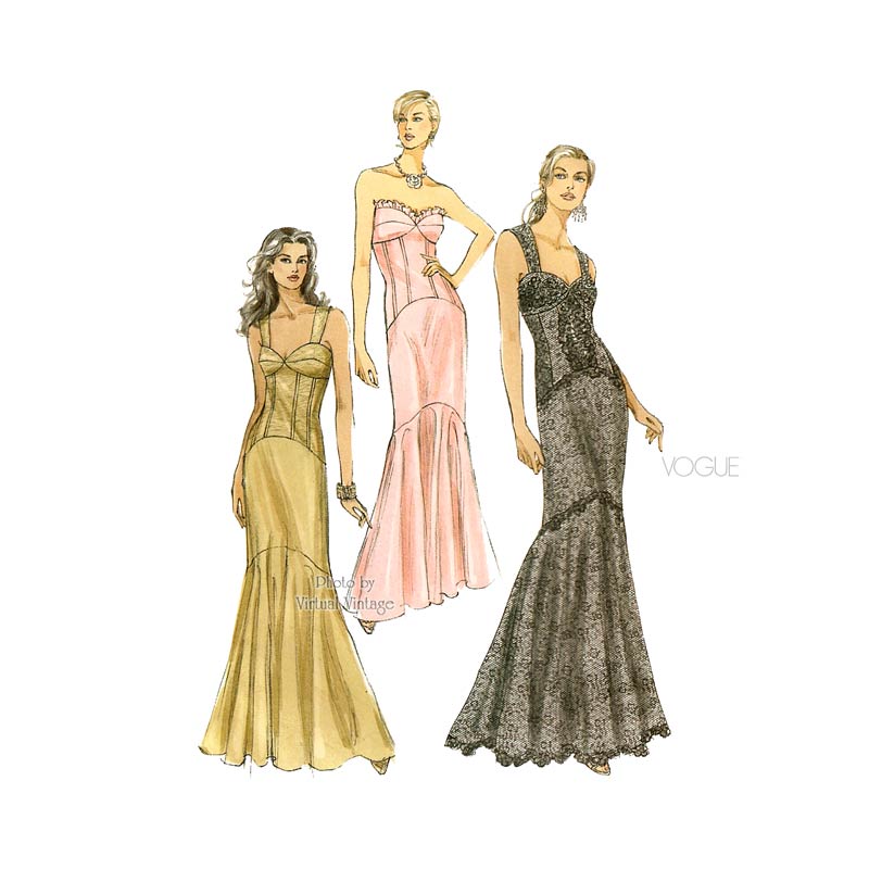 Formal Mermaid Dress Pattern, Vogue V8288, Strapless Evening Gown Patterns