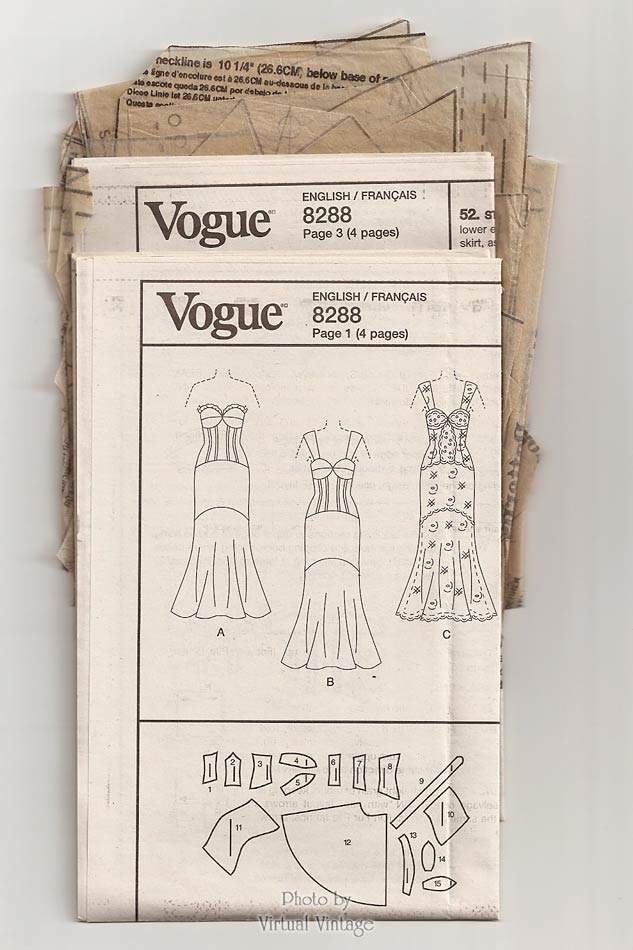 Formal Mermaid Dress Pattern, Vogue V8288, Strapless Evening Gown Patterns, Size 4, 6, 8, 10