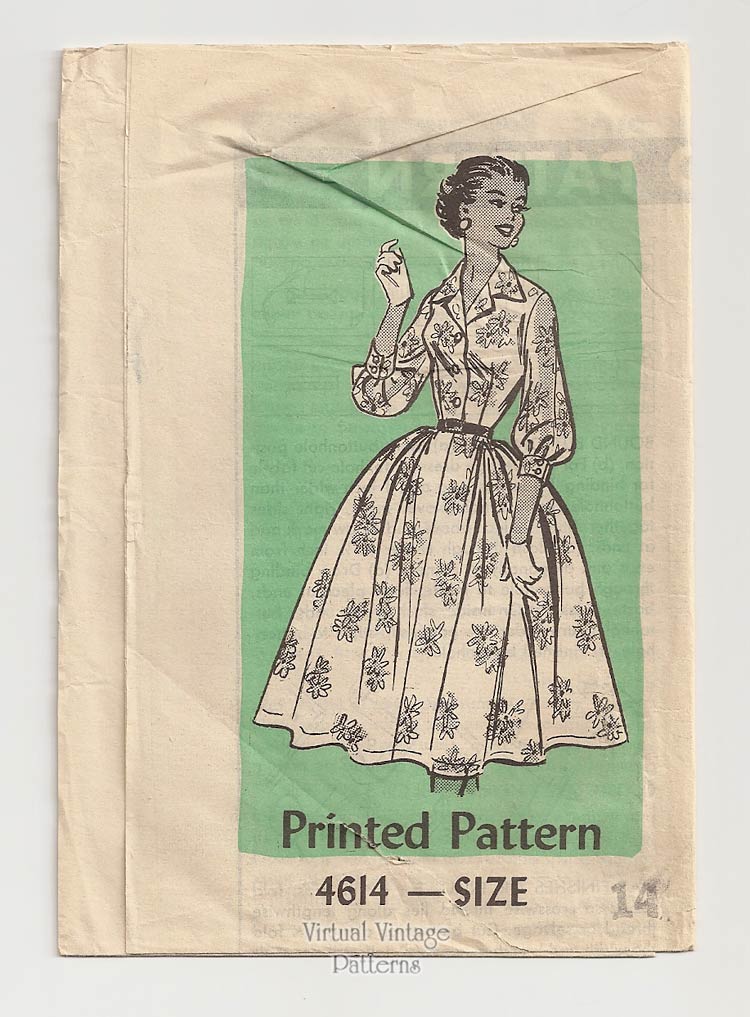1950s Rockabilly Dress Sewing Pattern, Mail Order 4614, Full Skirt Dress, Bust 34, Uncut