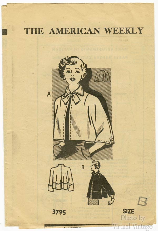 40s Cape Style Coat Sewing Pattern, American Weekly 3795 | Virtual Vintage