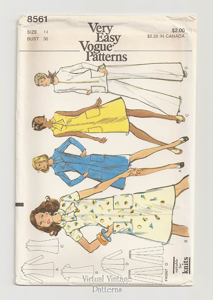Very Easy Vogue 8561, Tunic Top, Pants & Dress Sewing Patterns, Bust 36, Uncut
