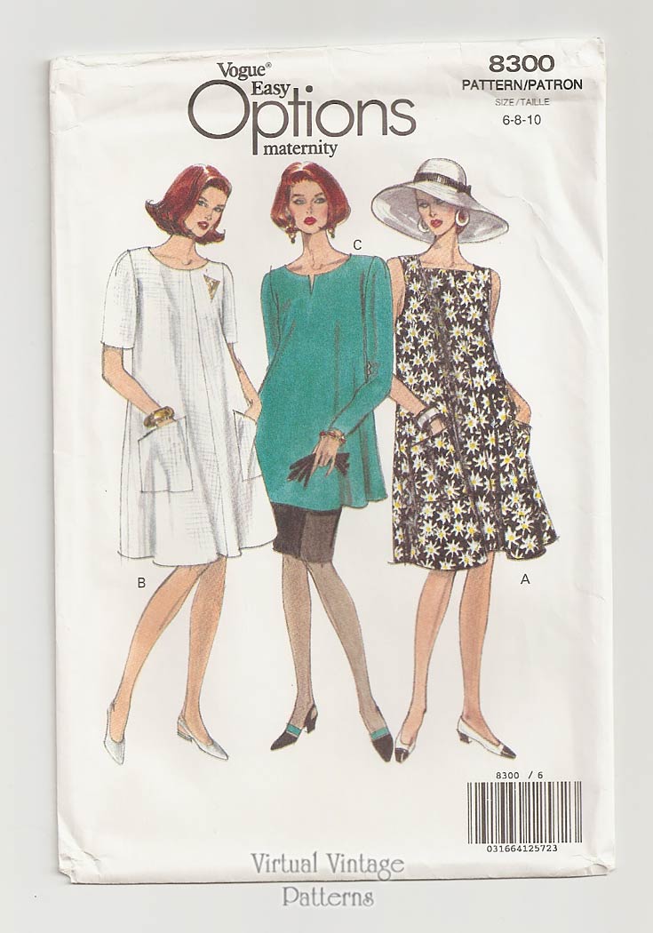 Easy Maternity Dress Pattern, Vogue 8300, Sundress, Tunic & Skirt, Size 6 8 10, Uncut