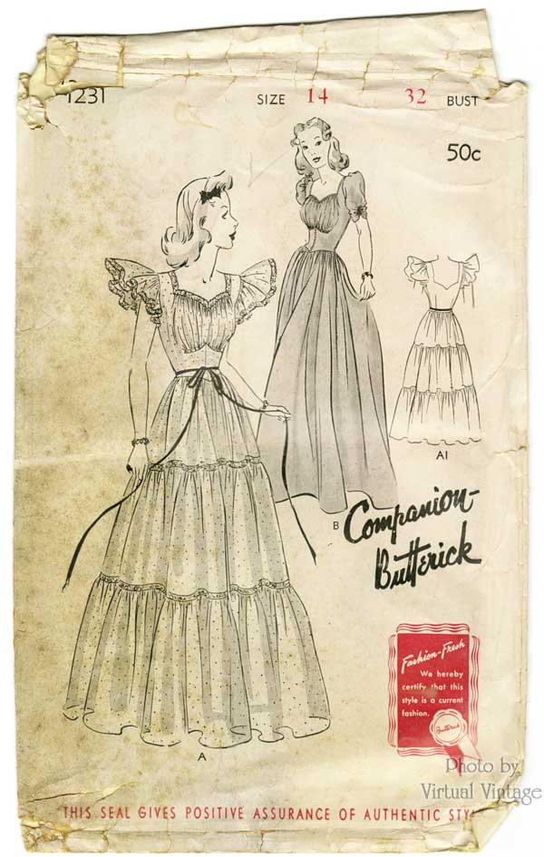 Vintage Wedding Gown Pattern Butterick 1231, Tiered Dress with Ruched Sweetheart Neckline