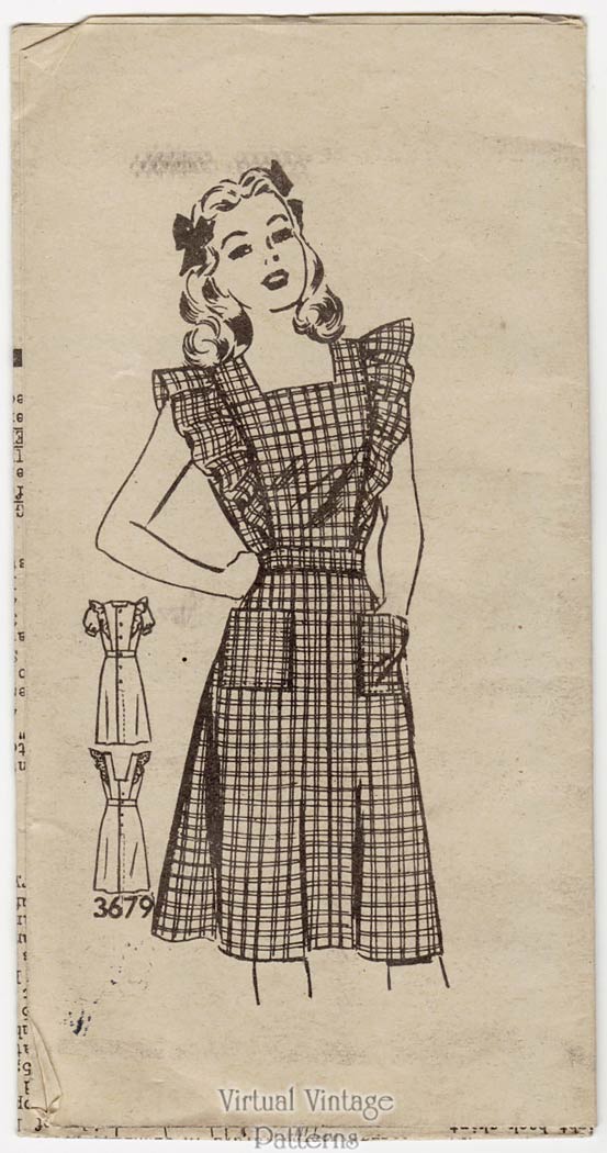 1940s Pinafore Dress Pattern American Weekly 3679, Vintage Sundress Pattern