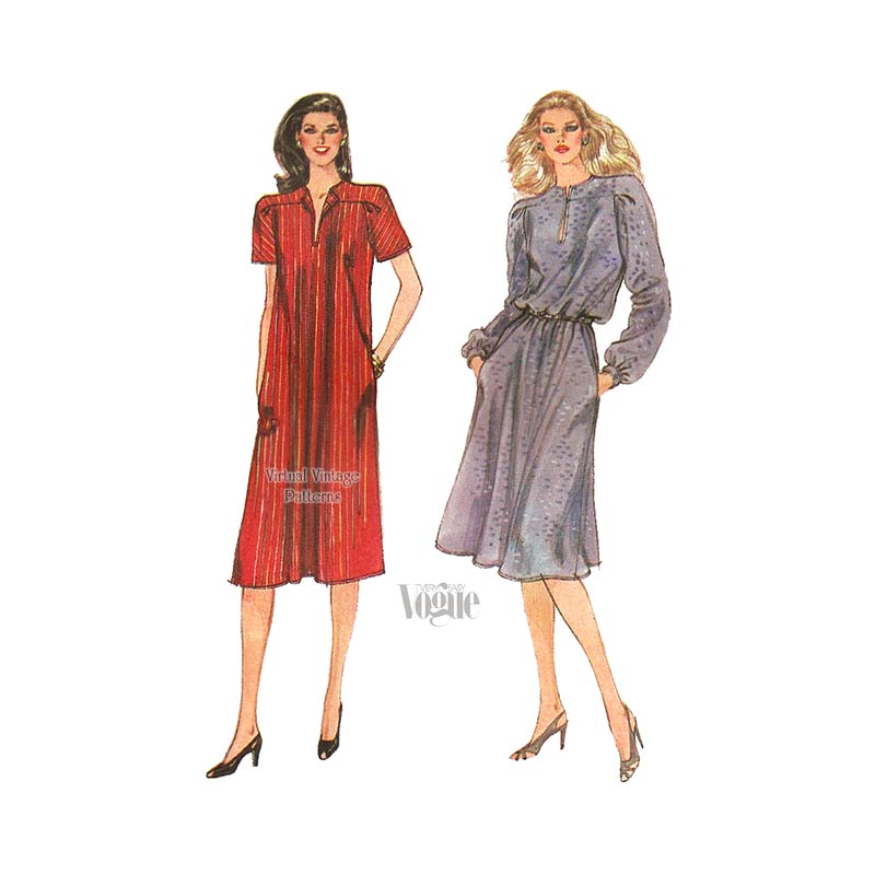 Pullover Shirt Dress Pattern, Very Easy Vogue 7905, Bust 34, Uncut