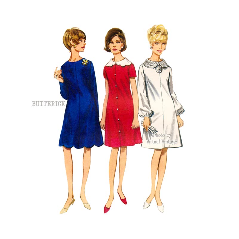 60s Scalloped Dress Pattern, Butterick 4234, 1960s Tent Dress, Bust 34, Uncut
