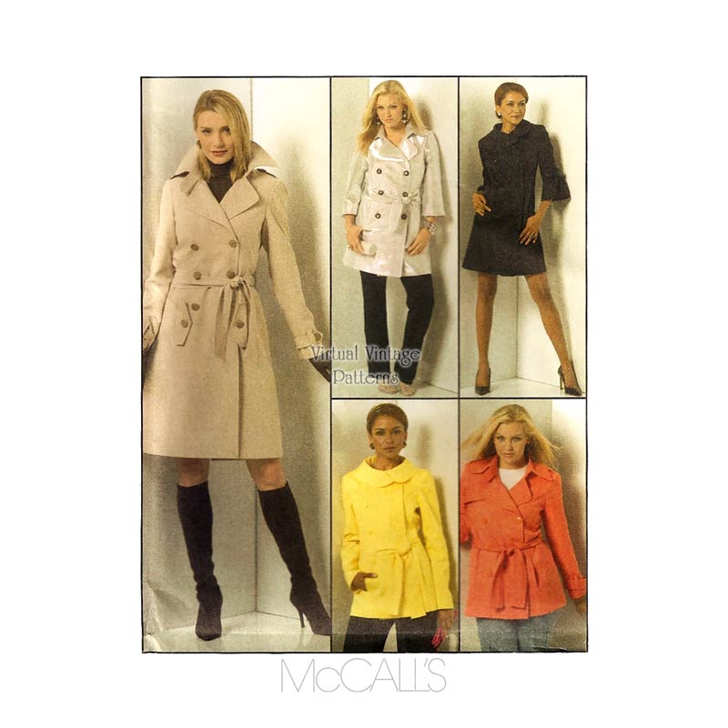 Womens Trench Coat Sewing Pattern, McCalls 5525, Lined Jackets & Coats, Plus Size