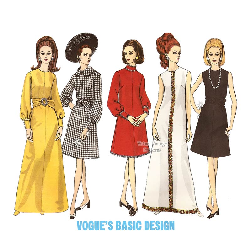 60s Mod Evening Dress Pattern, Vogue Basic Design 2067, Bust 36, Uncut