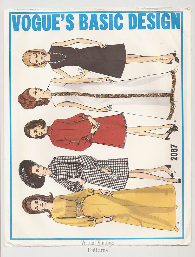 60s Mod Evening Dress Pattern, Vogue Basic Design 2067, Bust 36, Uncut