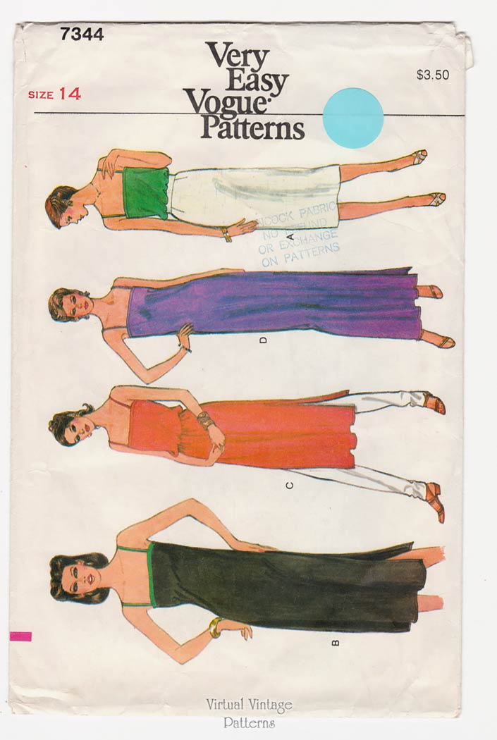 Tunic, Top or Camisole Dress Pattern, Vogue 7344, Bust 36