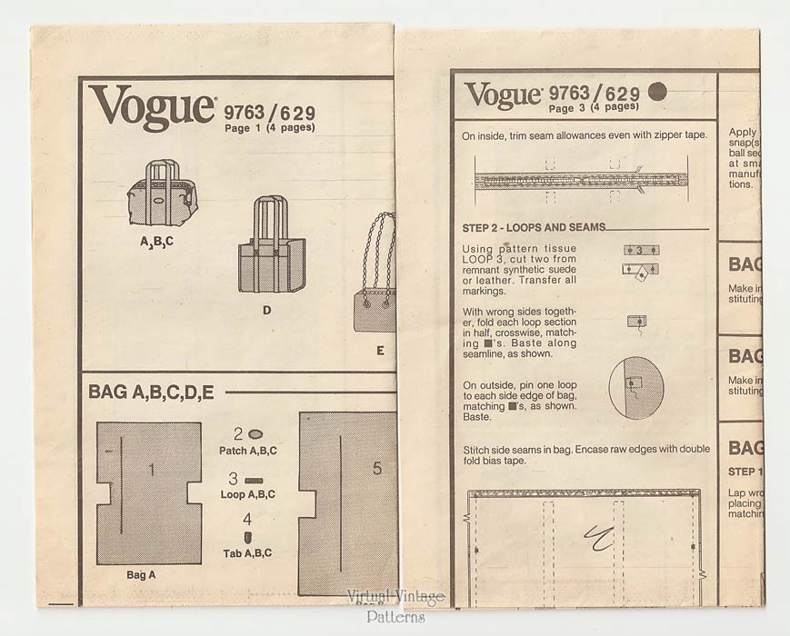 Vogue 9763 Handbag Pattern, Duffle Bags, Tote Bag Sewing Pattern