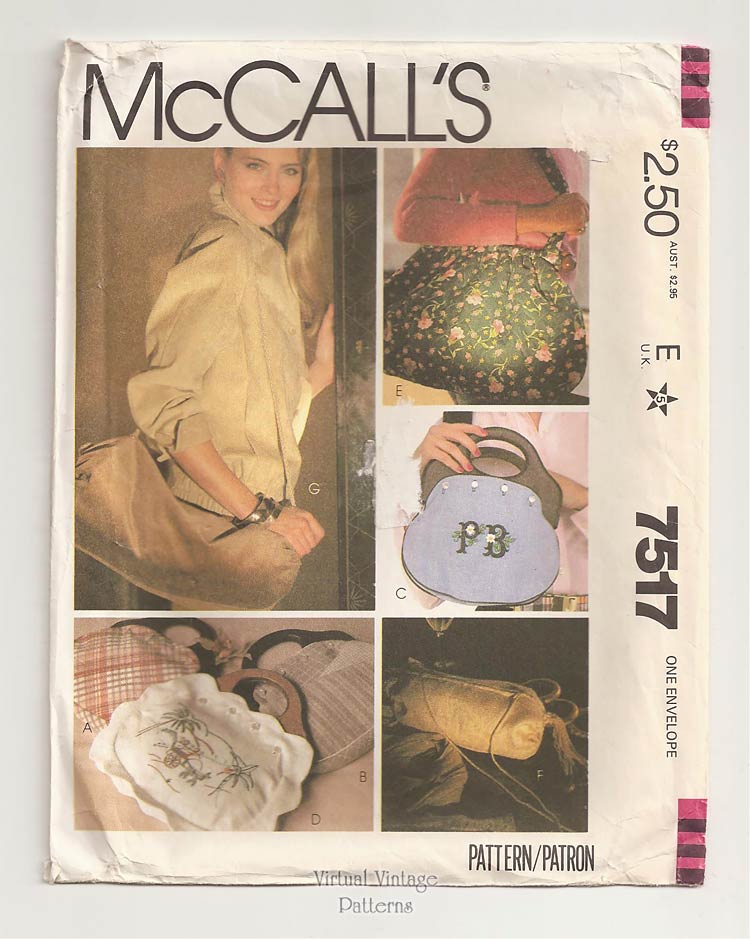 Vintage Handbag Sewing Pattern, McCalls 7517, Uncut