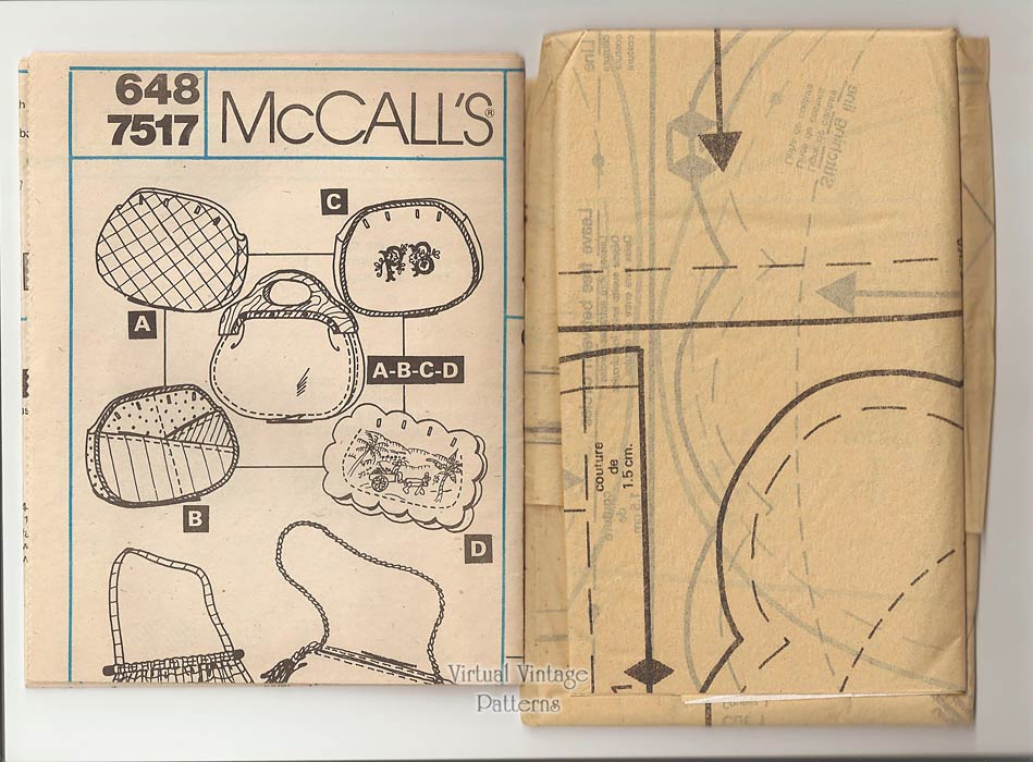 Vintage Handbag Sewing Pattern, McCalls 7517, Uncut