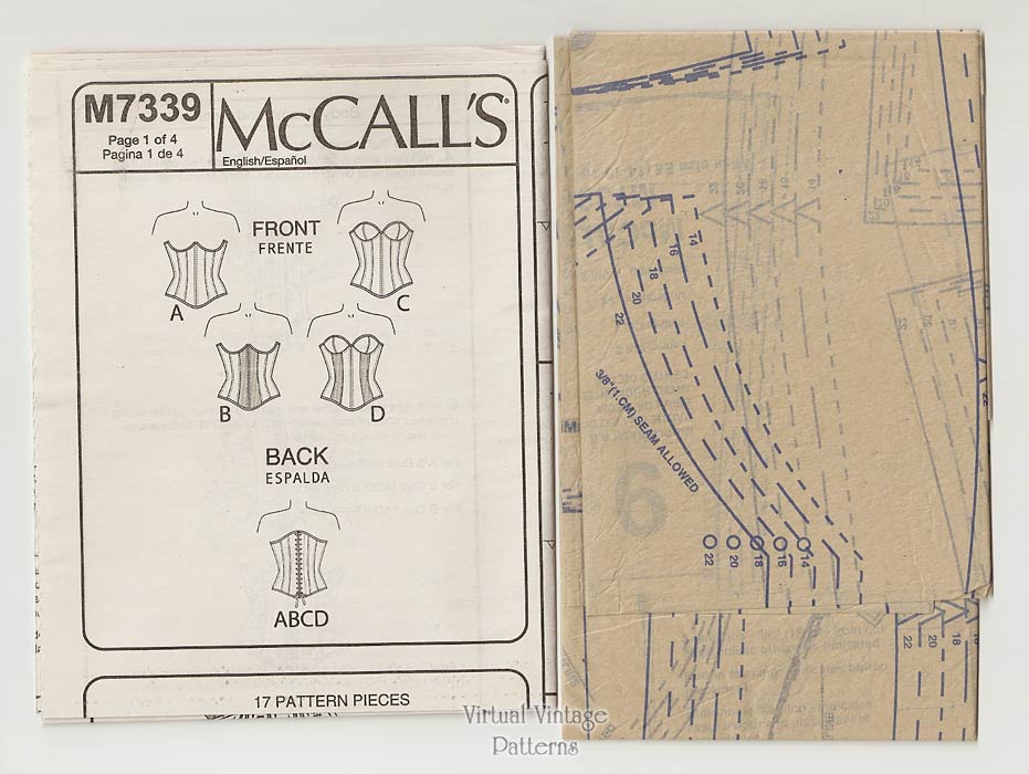 Corset Sewing Pattern, McCalls M7339, Steampunk Costume