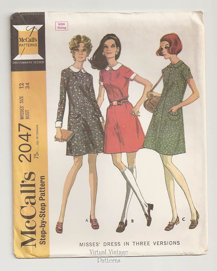 McCalls 2047, 1960s A-line Dress Pattern, Bust 34, Uncut