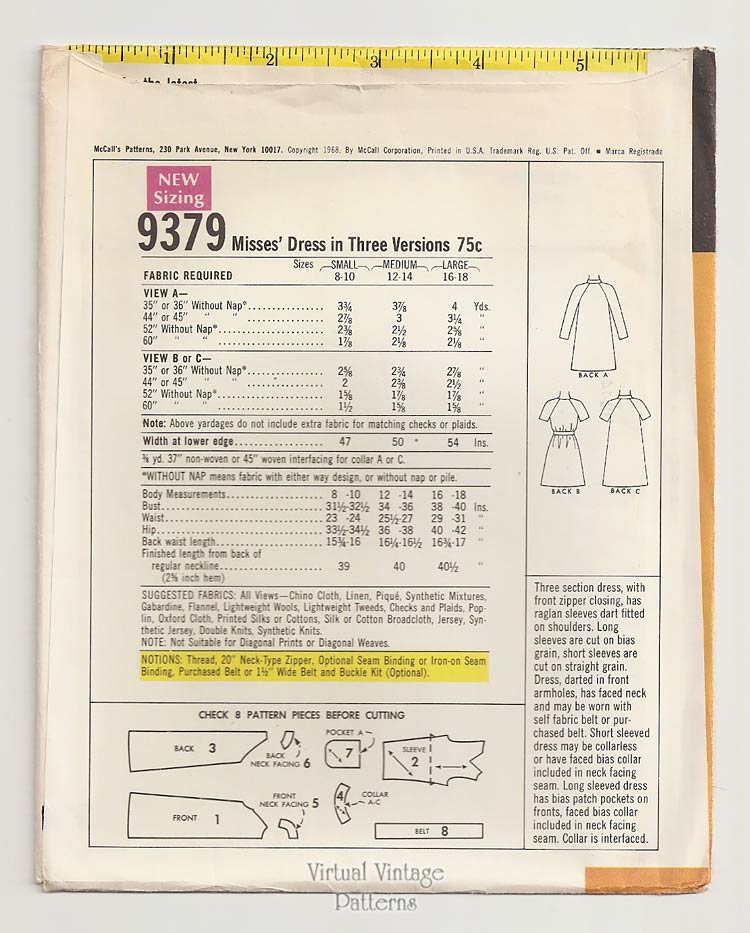 Front Zipper Dress Pattern, McCalls 9379 Virtual Vintage