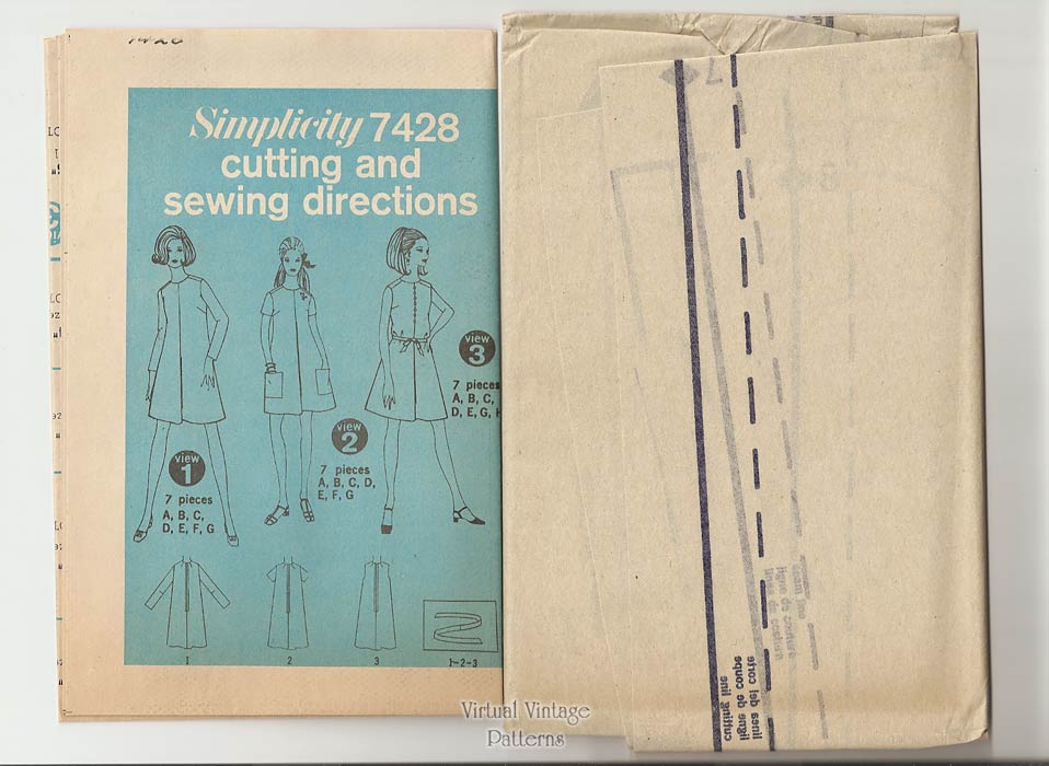 Mini Tent Dress Pattern, Simplicity 7428, Bust 36, Uncut