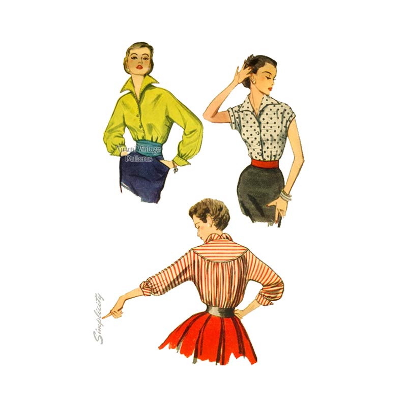 1950s Blouse Pattern, Simplicity 4237, Vintage Sewing Patterns