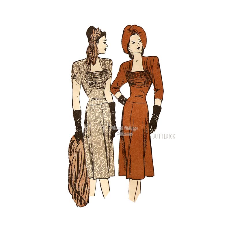 1940s Dress Sewing Pattern, Butterick 4071, Easy, Bust 34