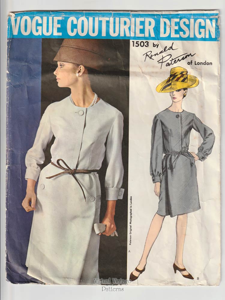 Vogue Couturier 1503, 1960s Dress Pattern by Ronald Paterson, Bust 34