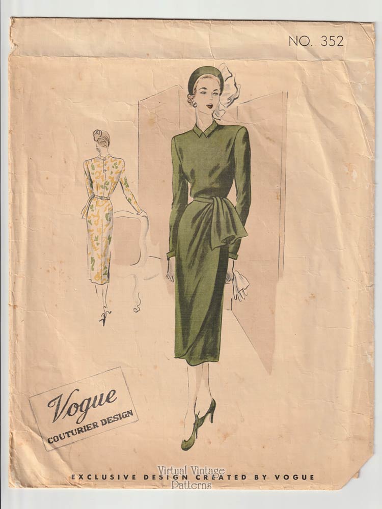 1940s Vogue Couturier Design Dress Pattern 352, Vintage Sewing Patterns