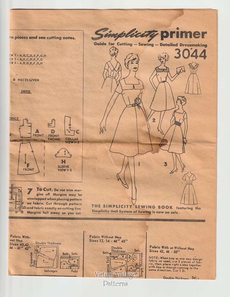 Vintage Rockabilly Dress Pattern, Simplicity 3044, Bust 40