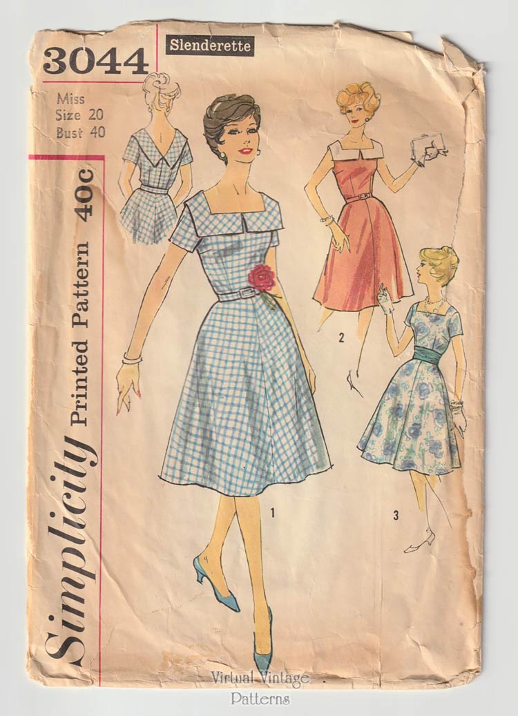 Vintage Rockabilly Dress Pattern, Simplicity 3044, Bust 40
