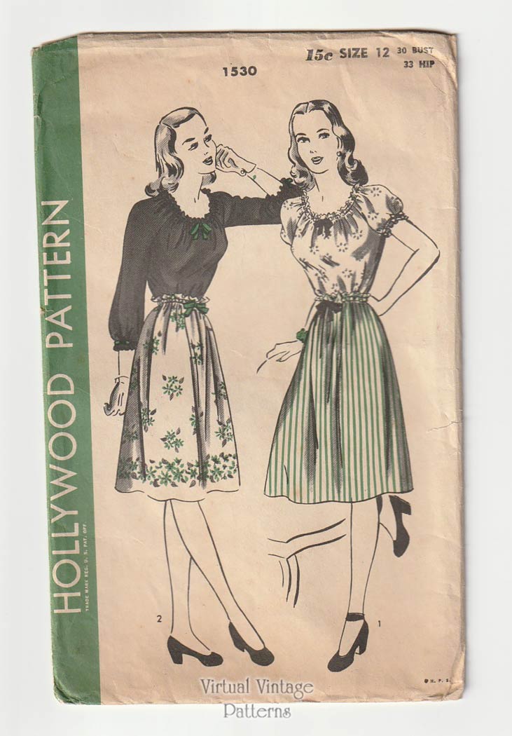 1940s Peasant Blouse & Skirt Pattern, Hollywood 1530, Easy Sewing