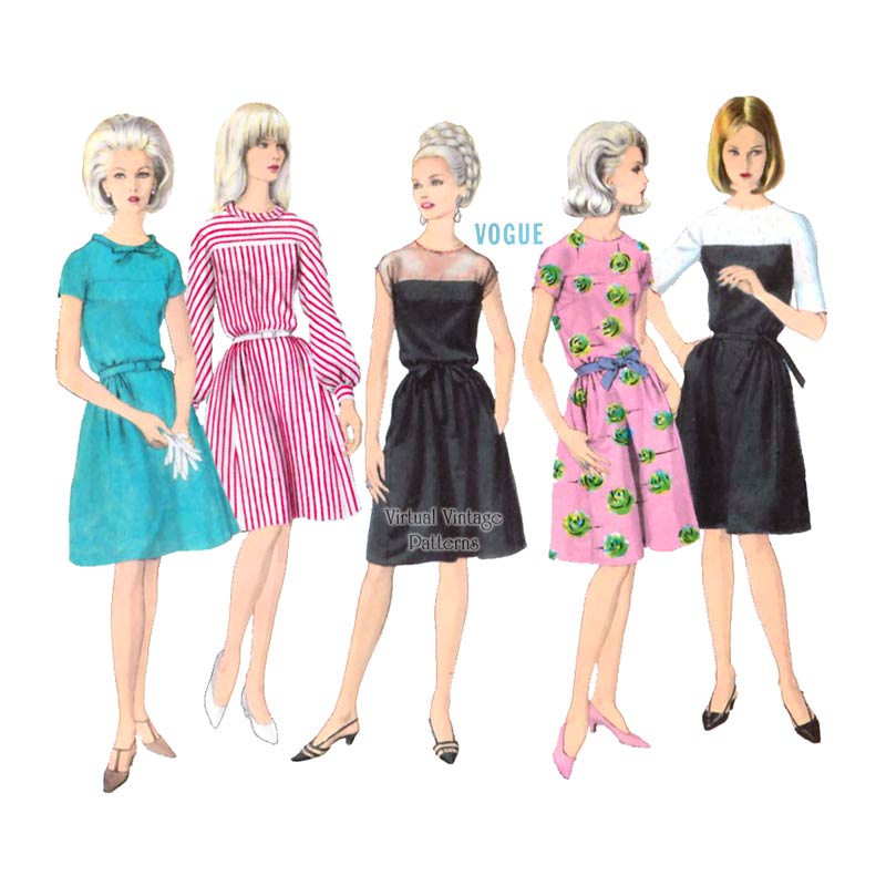 60s Full Skirt A-line Dress Pattern, Vogue 6513, Bust 34, Uncut