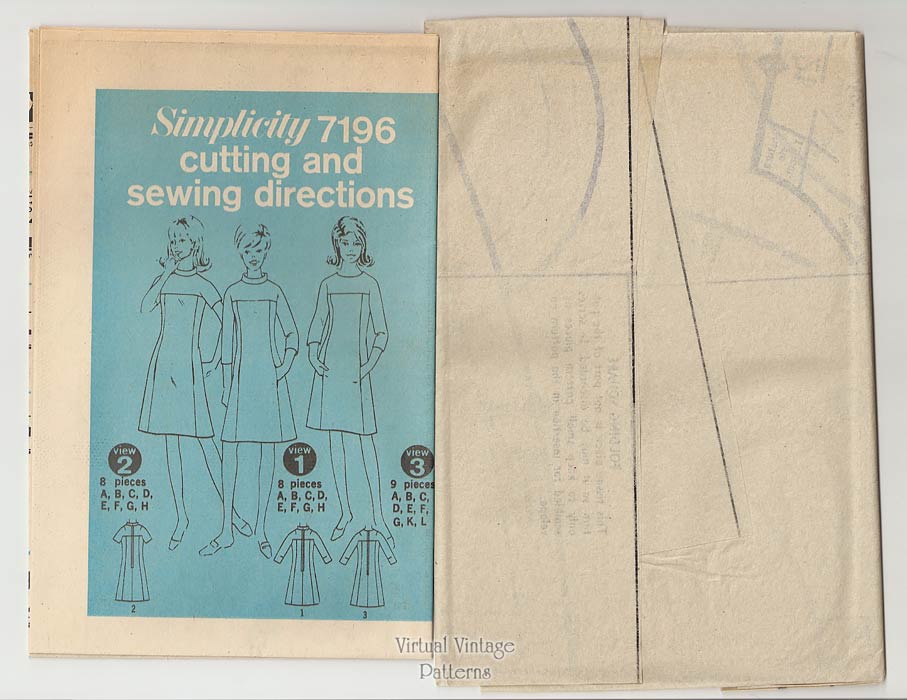 Vintage A-Line Dress Sewing Pattern, Simplicity 7196, Uncut