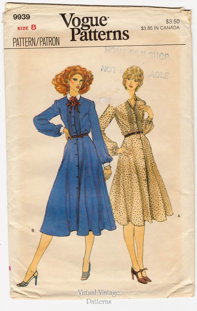 70s Shirt Dress Pattern, Vogue 9939, Vintage Sewing Pattern
