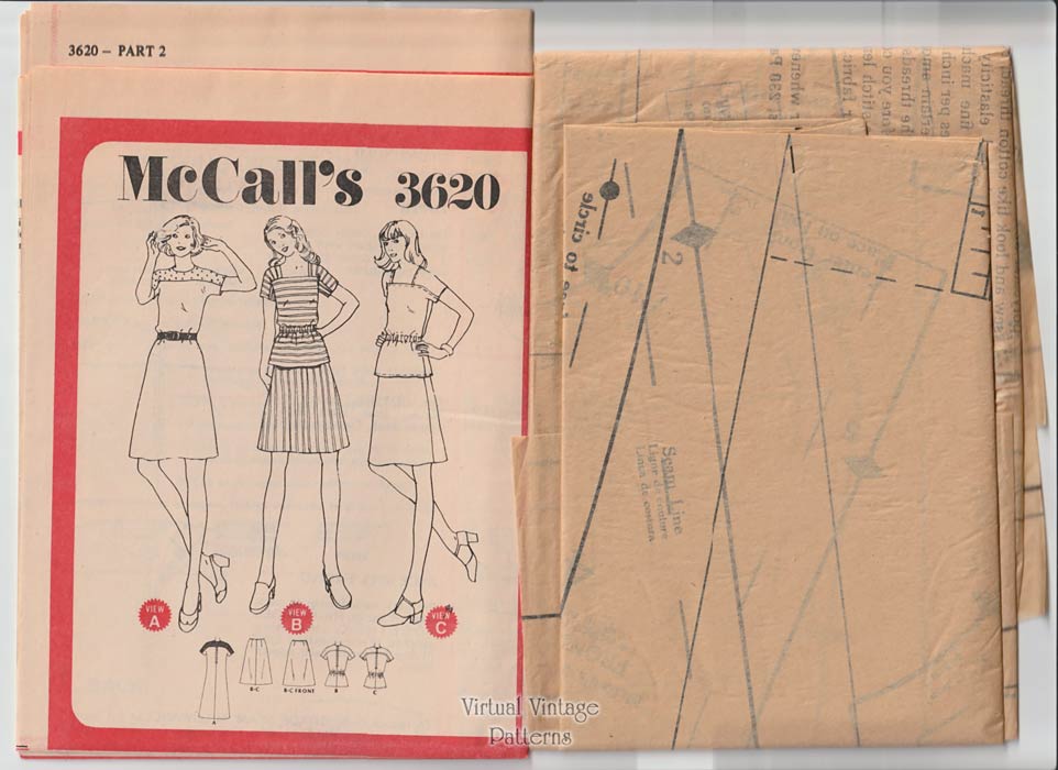 Womens Dress or Top & Skirt Patterns, McCalls 3620, Bust 34, Uncut