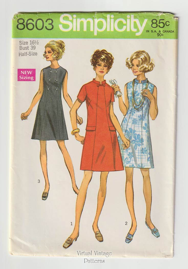 60s Cocktail Dress Pattern, Simplicity 8603, Bust 39, Uncut