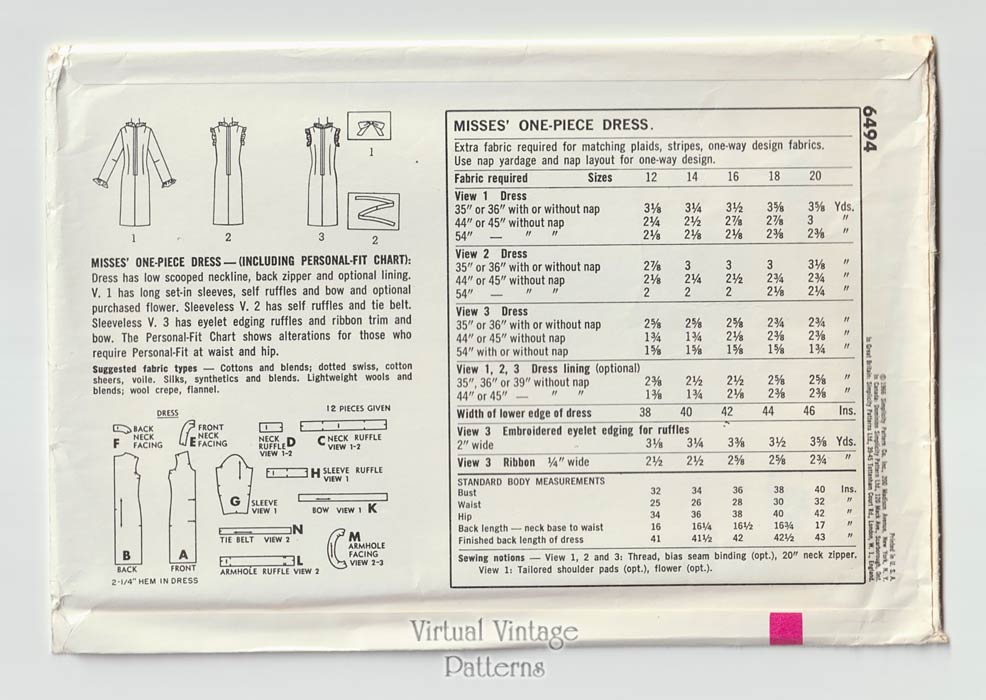 1960s Scoop Neck Dress Pattern, Simplicity 6494, Uncut